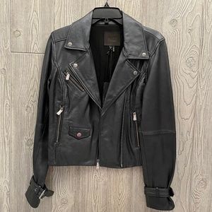 PAIGE Ashby Genuine Leather Moto Jacket Pearlized Black Size Medium